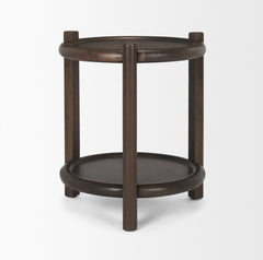 Romi Dark Brown Wood with Bottom Shelf Round Accent Table - Ornate Home