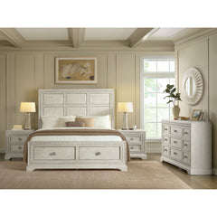 Romilly White 4-Piece Queen Storage Bedroom Set with 2 Nightstands & Dresser - Ornate Home