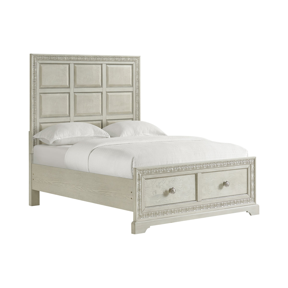 Romilly White 5-Piece Queen Storage Bedroom Set with 2 Nightstands, Dresser & Chest - Ornate Home