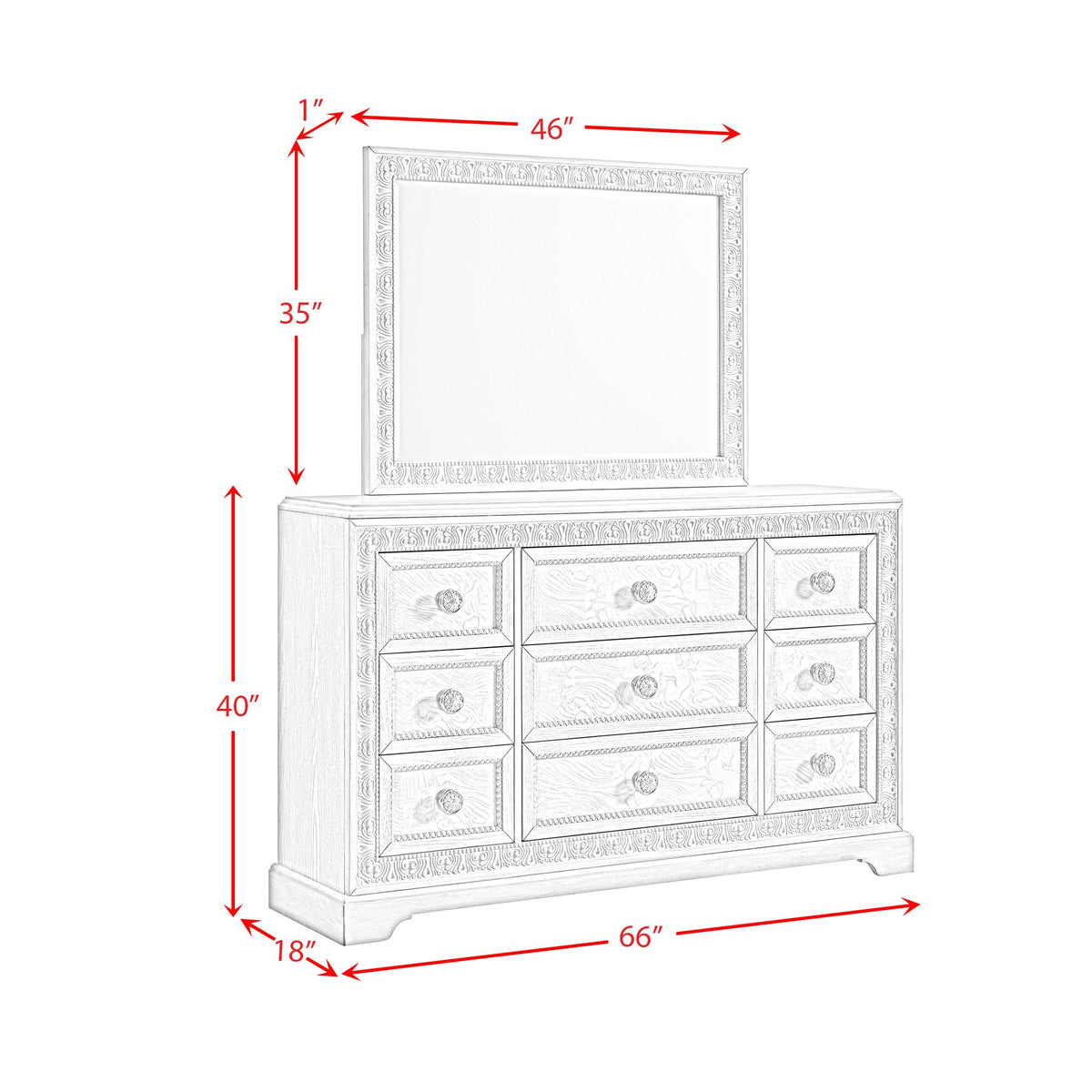Romilly White Dresser & Mirror Set - Ornate Home
