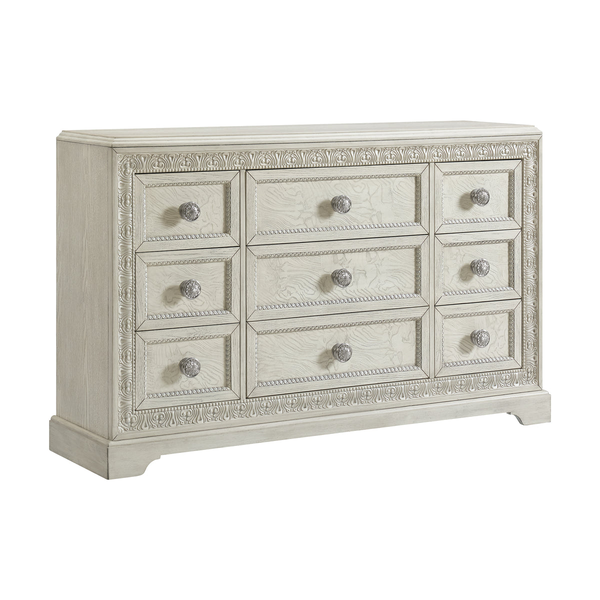 Romilly White 5-Piece Queen Storage Bedroom Set with 2 Nightstands, Dresser & Chest - Ornate Home