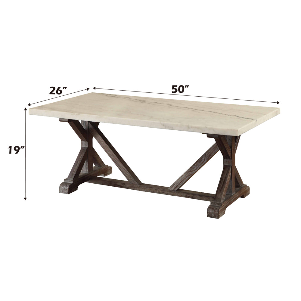 Romina White Marble & Weathered Espresso Coffee Table - Ornate Home