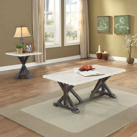 Romina White Marble & Weathered Espresso Coffee Table - Ornate Home