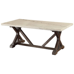 Romina White Marble & Weathered Espresso Coffee Table - Ornate Home
