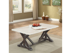 Romina White Marble & Weathered Espresso Coffee Table - Ornate Home