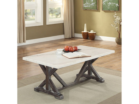 Romina White Marble & Weathered Espresso Coffee Table - Ornate Home