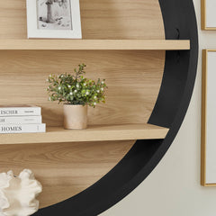 Romy Black/Natural 47" Round Wall Book Shelf - Ornate Home