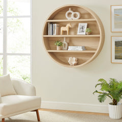 Romy Natural 47" Round Wall Book Shelf - Ornate Home