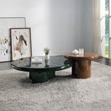 Ronald MarbleTop/Dark Green/Brown High Gloss Coffee Table - Ornate Home