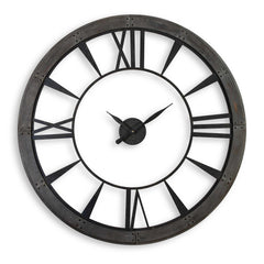 Ronan Black/Gray/Woodtone Wall Clock Large - Ornate Home