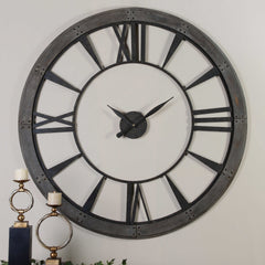 Ronan Black/Gray/Woodtone Wall Clock Large - Ornate Home