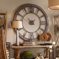 Ronan Black/Gray/Woodtone Wall Clock Large - Ornate Home