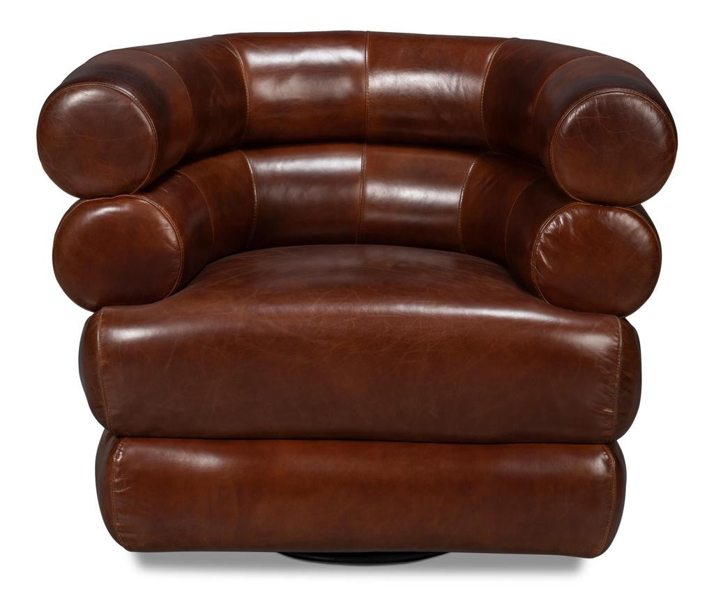 Rondo Brown Leather Swivel Chair - Ornate Home