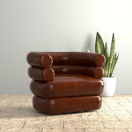 Rondo Brown Leather Swivel Chair - Ornate Home