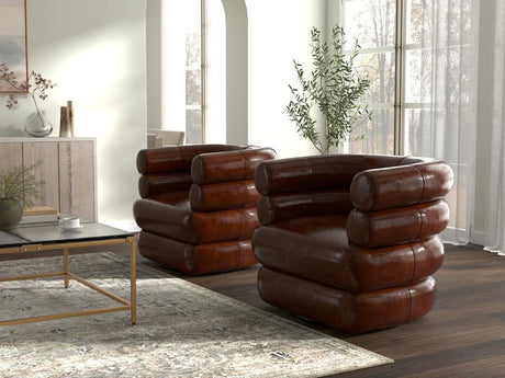 Rondo Brown Leather Swivel Chair - Ornate Home