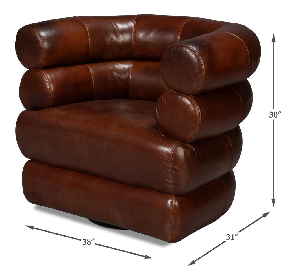 Rondo Brown Leather Swivel Chair - Ornate Home