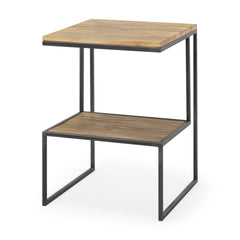 Ronin Black Square 2-Tier Wood Metal Accent Table - Ornate Home