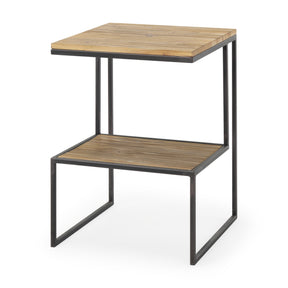 Ronin Black Square 2-Tier Wood Metal Accent Table - Ornate Home