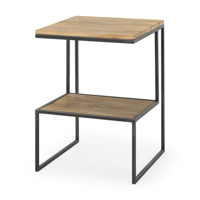 Ronin Black Square 2-Tier Wood Metal Accent Table - Ornate Home