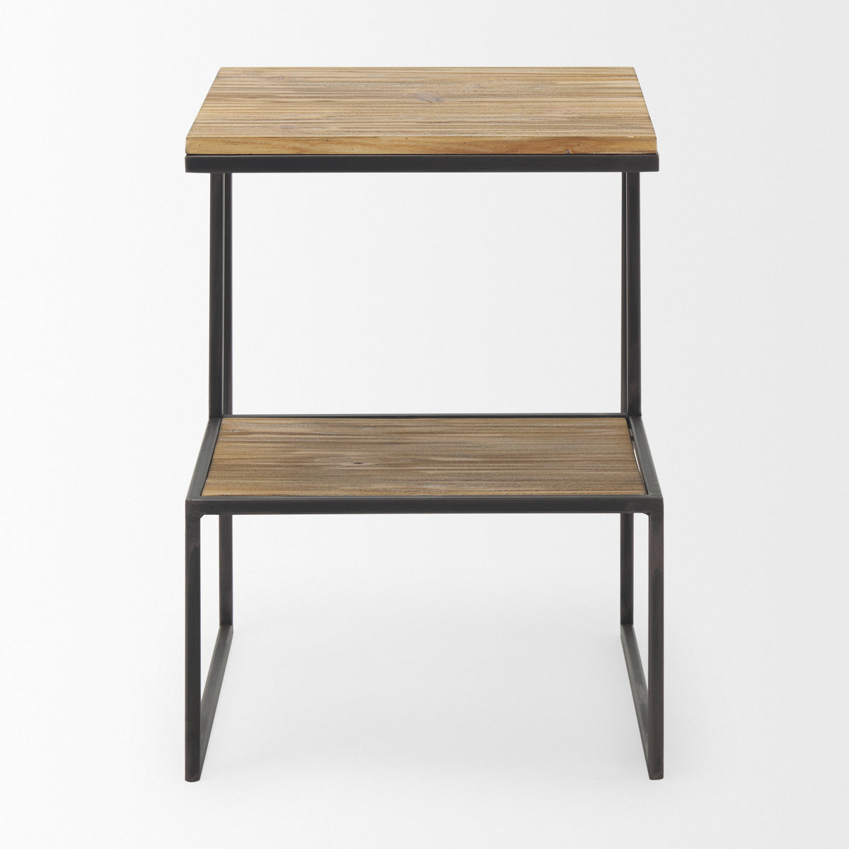 Ronin Black Square 2-Tier Wood Metal Accent Table - Ornate Home
