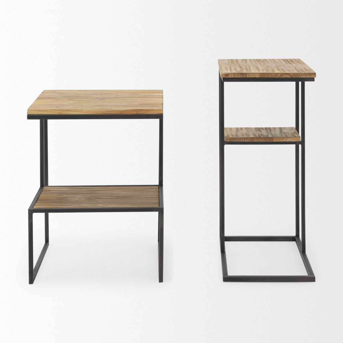 Ronin Black Square 2-Tier Wood Metal Accent Table - Ornate Home