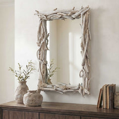 Rooted Reflection Bleached Teak Mirror - Ornate Home