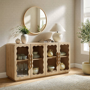 Rory Light Oak 62 Inch Four-Door Scalloped Glass Sideboard
