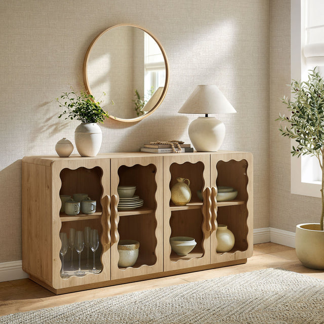 Rory Light Oak 62 Inch Four-Door Scalloped Glass Sideboard