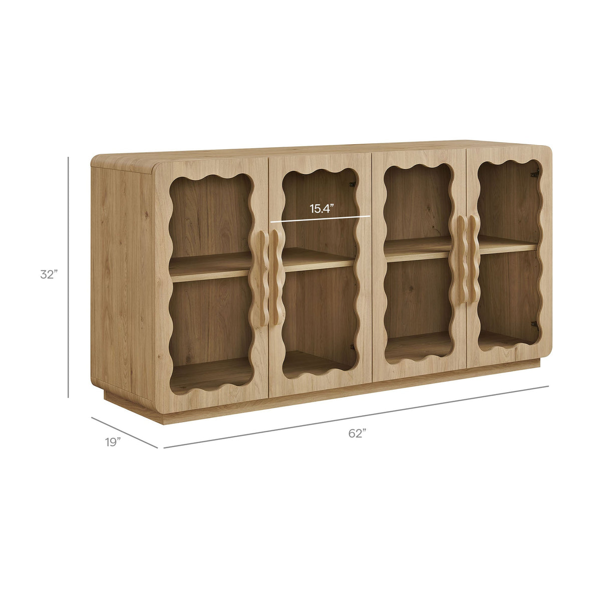 Rory Light Oak 62 Inch Four-Door Scalloped Glass Sideboard