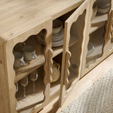 Rory Light Oak 62 Inch Four-Door Scalloped Glass Sideboard