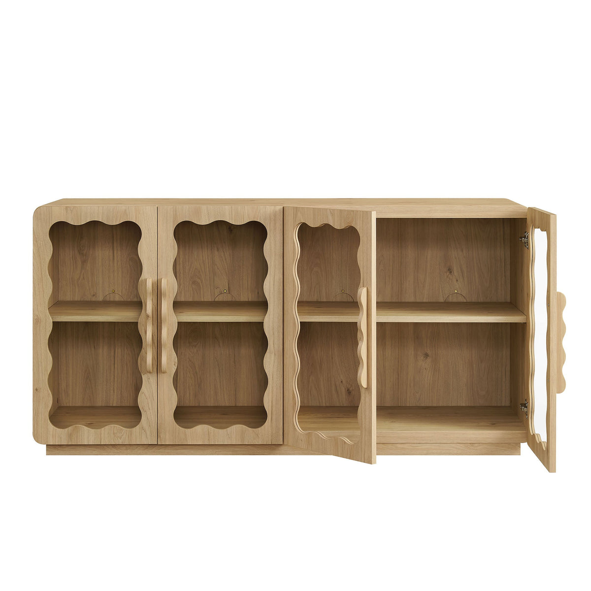 Rory Light Oak 62 Inch Four-Door Scalloped Glass Sideboard