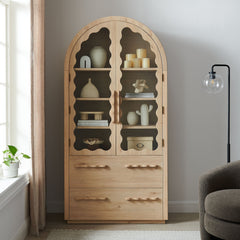 Rory Light Oak 76 Inch Arched Kitchen Pantry Display Cabinet - Ornate Home