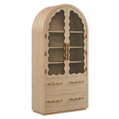 Rory Light Oak 76 Inch Arched Kitchen Pantry Display Cabinet - Ornate Home