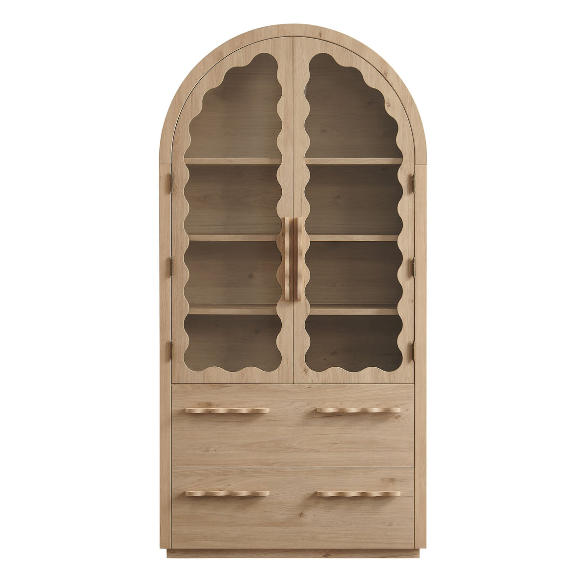 Rory Light Oak 76 Inch Arched Kitchen Pantry Display Cabinet - Ornate Home