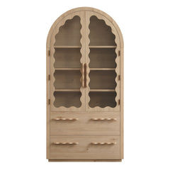 Rory Light Oak 76 Inch Arched Kitchen Pantry Display Cabinet - Ornate Home
