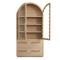 Rory Light Oak 76 Inch Arched Kitchen Pantry Display Cabinet - Ornate Home
