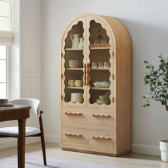 Rory Light Oak 76 Inch Arched Kitchen Pantry Display Cabinet - Ornate Home