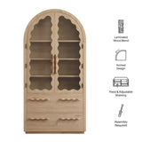 Rory Light Oak 76 Inch Arched Kitchen Pantry Display Cabinet - Ornate Home