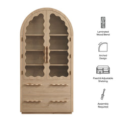 Rory Light Oak 76 Inch Arched Kitchen Pantry Display Cabinet - Ornate Home