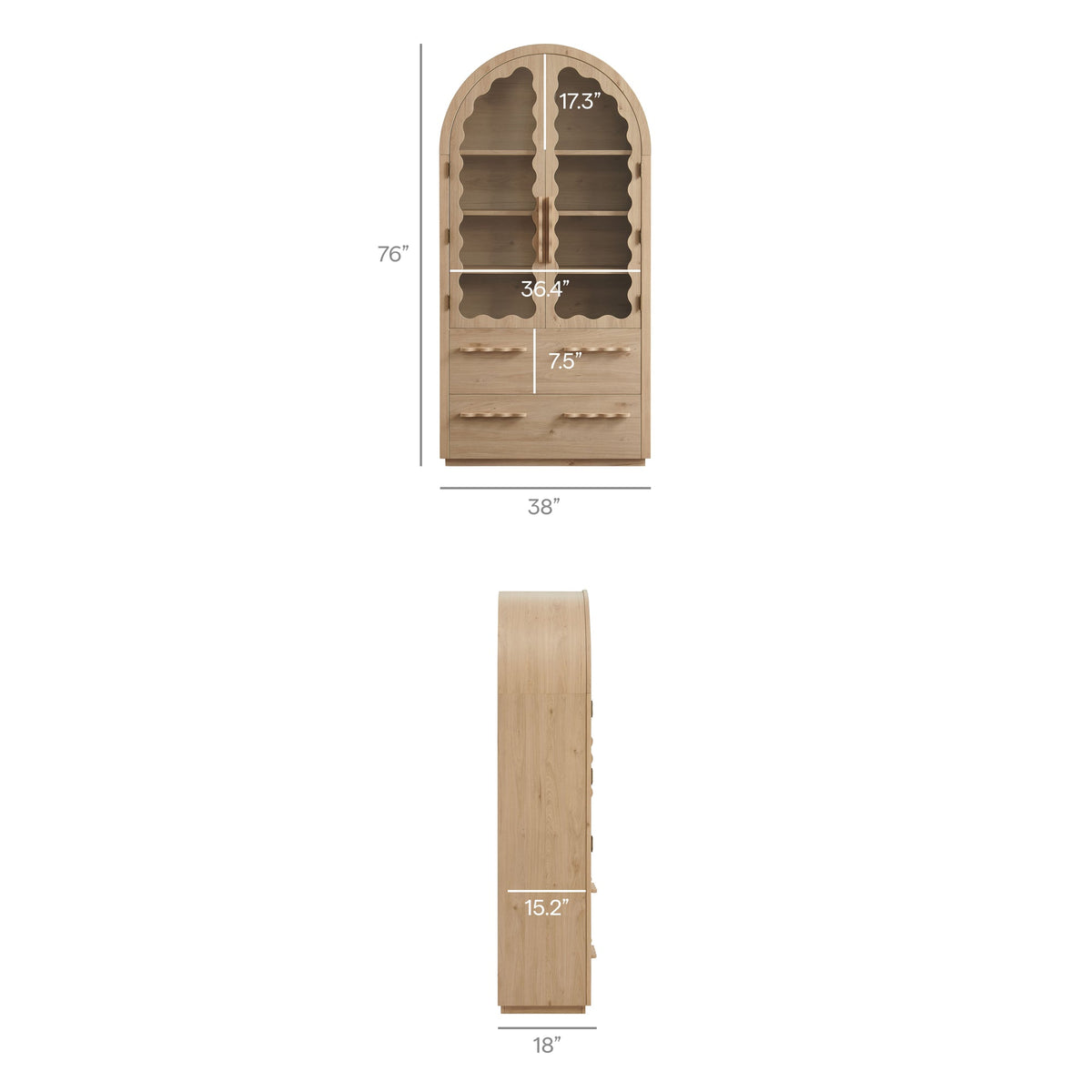 Rory Light Oak 76 Inch Arched Kitchen Pantry Display Cabinet - Ornate Home