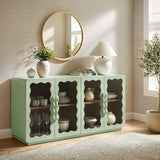 Rory Sage Walnut 62 Inch Four-Door Scalloped Glass Sideboard