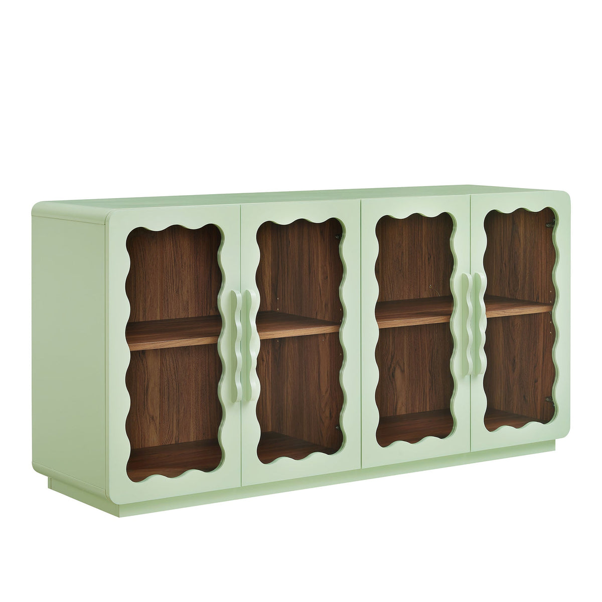 Rory Sage Walnut 62 Inch Four-Door Scalloped Glass Sideboard