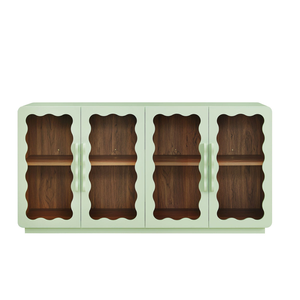 Rory Sage Walnut 62 Inch Four-Door Scalloped Glass Sideboard