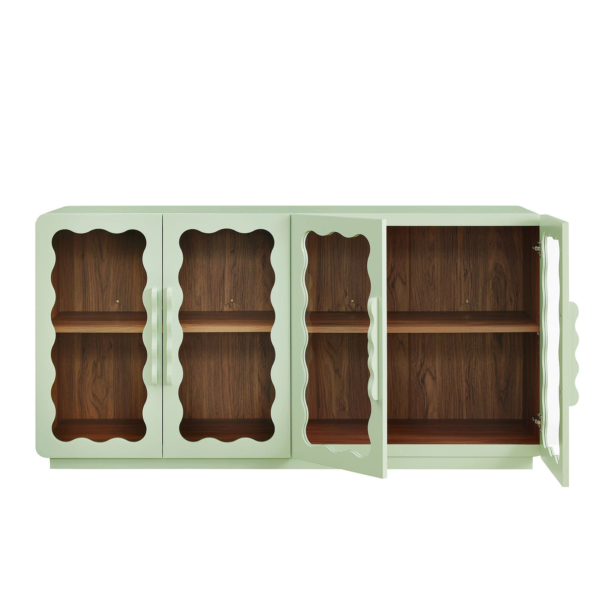 Rory Sage Walnut 62 Inch Four-Door Scalloped Glass Sideboard
