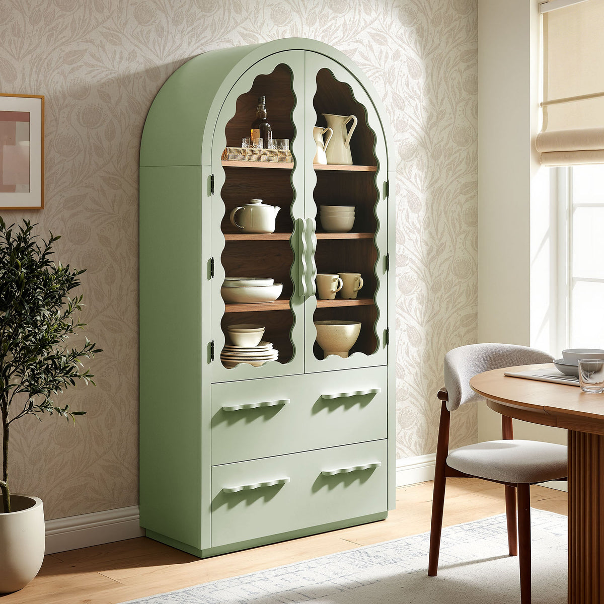 Rory Sage Walnut 76 Inch Arched Display Cabinet