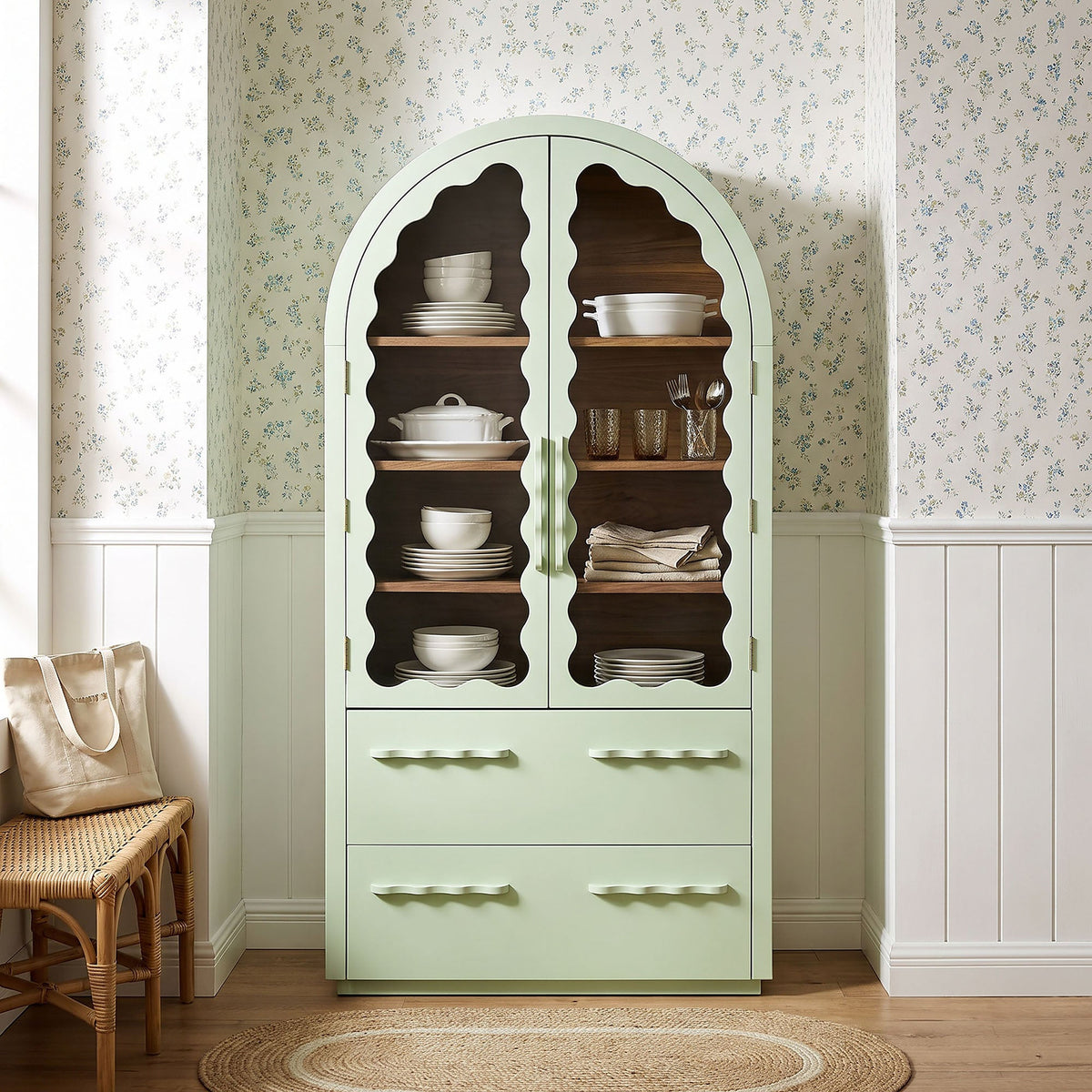 Rory Sage Walnut 76 Inch Arched Display Cabinet
