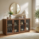 Rory Walnut 62 Inch Four-Door Scalloped Glass Sideboard