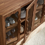 Rory Walnut 62 Inch Four-Door Scalloped Glass Sideboard