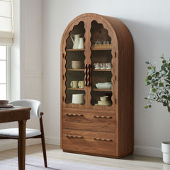 Rory Walnut 76 Inch Arched Kitchen Pantry Display Cabinet - Ornate Home