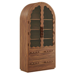 Rory Walnut 76 Inch Arched Kitchen Pantry Display Cabinet - Ornate Home